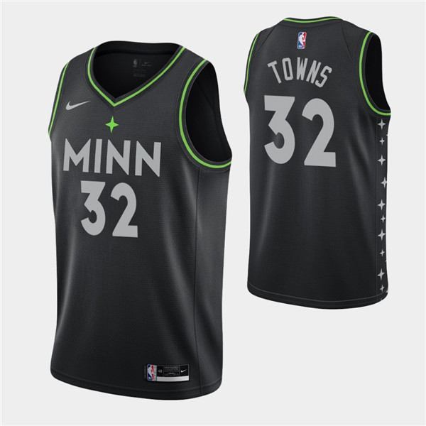 Men's Minnesota Timberwolves #32 Karl-Anthony Towns Black NBA City Swingman 2020-21 Stitched Jersey Men's Minnesota Timberwolves #32 Karl-Anthony Towns Black NBA City Swingman 2020-21 Stitched Jersey